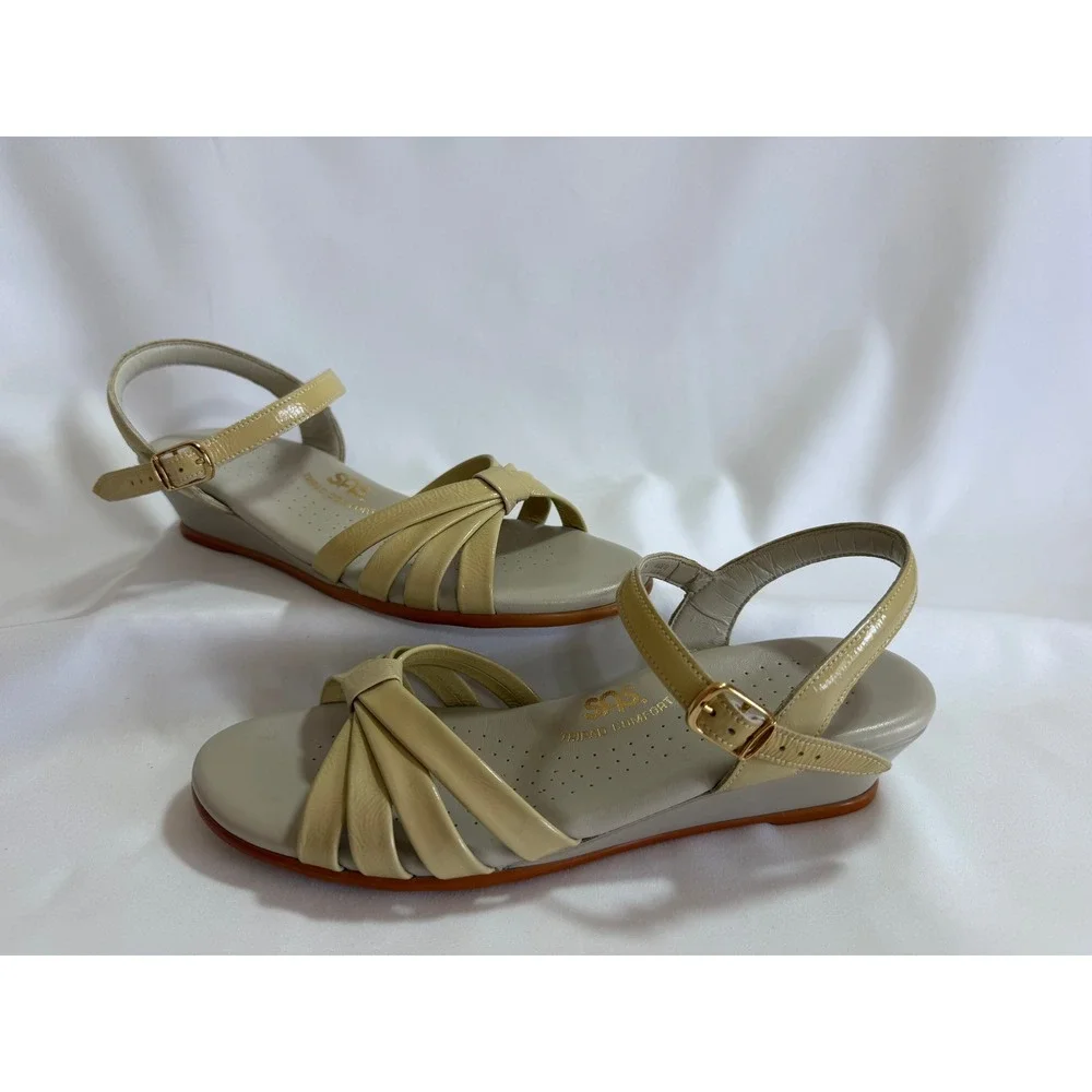 SAS Duo Beige Leather Strappy Tripad Comfort Slingback Sandals Size 7.5 S Slim